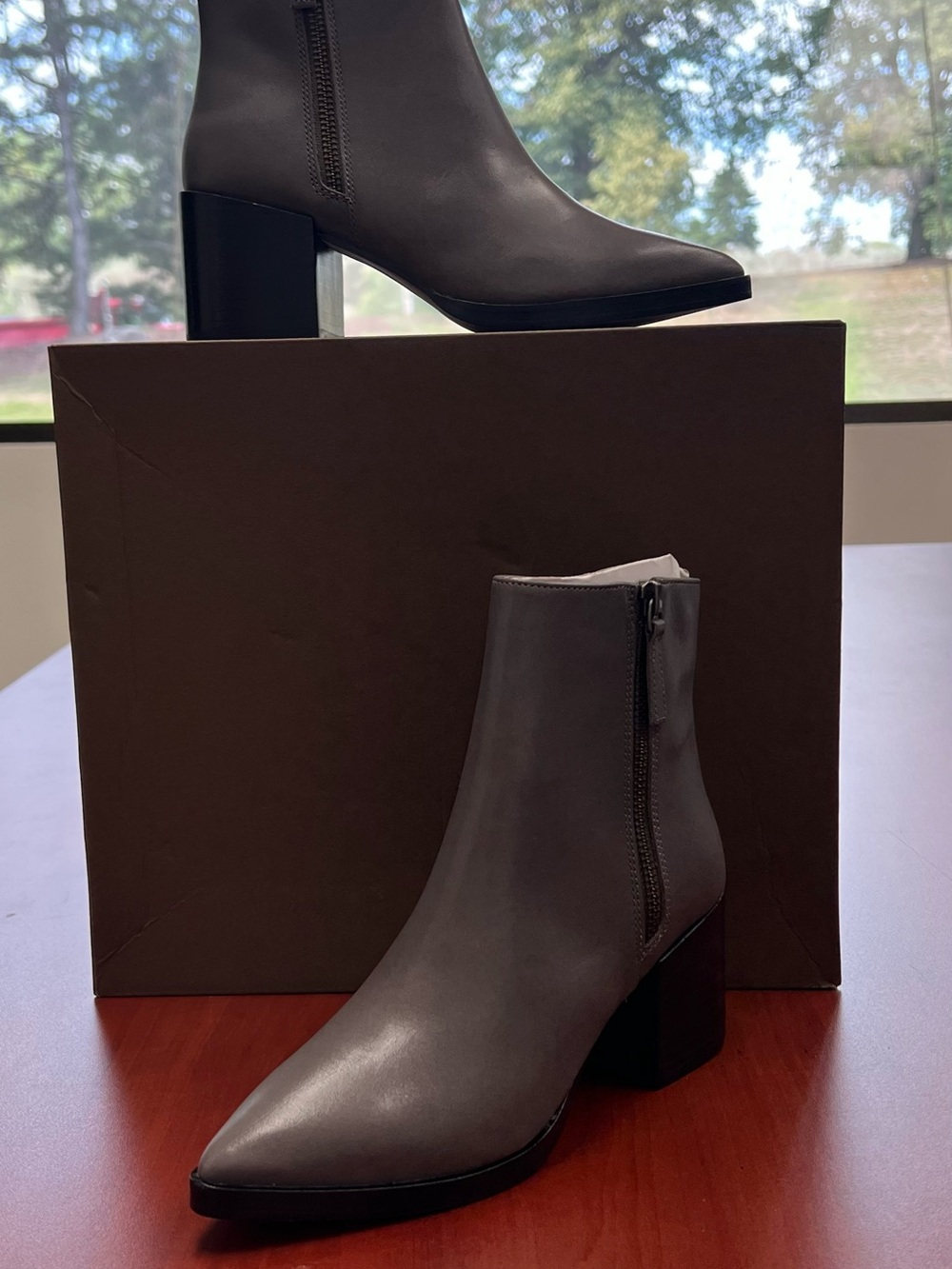 Paolo Charcoal Grey Leather Pointed Toe Ankle Boots with Block Heel